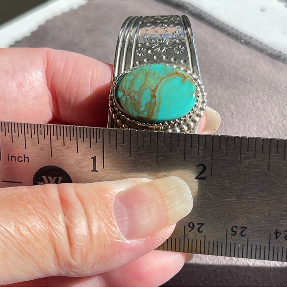 Garrison Boyd Signed Navajo Sterling Silver Turquoise Cuff Bracelet Stars - Picture 7 of 9